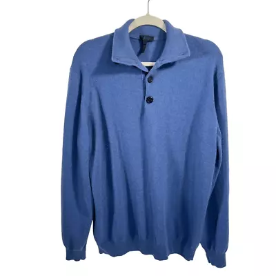 Enzo Mantovani* Men Large Blue Knitted Wool Pullover Polo Sweater • $55