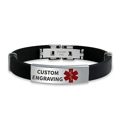 Medical Alert ID Trim-to-Fit Silicone Bracelet Stainless 8.5In • $21.99