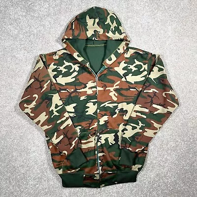 Vintage 80s Camouflage Hoodie Men M Full Zip Woodland 50/50 Camo Hunting • $24.96