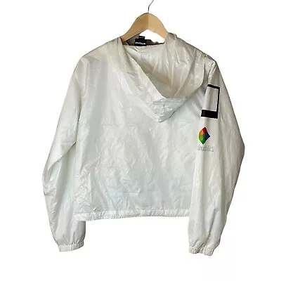 Polaroid Windbreaker Jacket Mens White Rainbow White Hooded Full Zip Small Y2K • $15