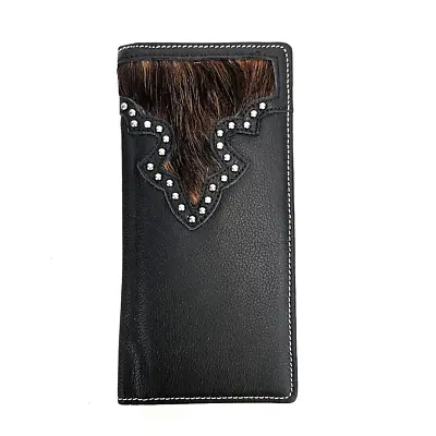 Montana West Hair On Hide Men's Western Cowboy Leather Long Wallet Black • $22.99