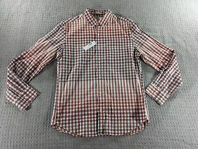 J Crew Shirt Men Medium Brown Black Ombre Check Button Long Sleeve Stretch NWT • $29.32