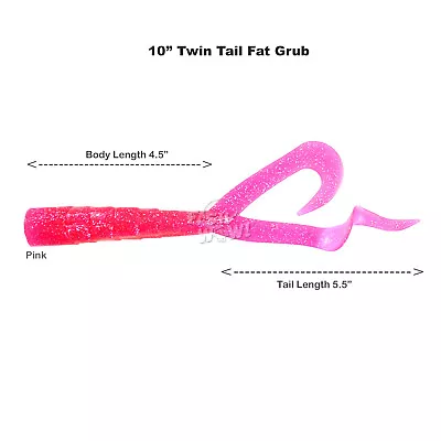 Fish Wow! 10  (with Tail Extend) Fat Scampi Twin Tail Perch Grub Baits Pink Lot • $15.88