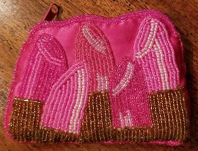 MARY KAY GOLD /PINK LIPSTICK GLASS BEADED COIN PURSE MK SGNATURE -SIZE 4x3 • $13.25