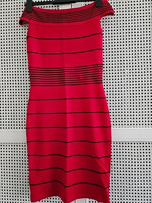 JANE NORMAN Red & Black Bardot Off The Shoulder Jumper Dress - BNWT - Size 12 • £12