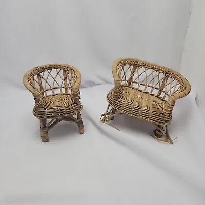 Vintage Barbie Rattan Wicker Chair And Loveseat (damaged) • $12