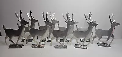 Handmade Silvertone Metal Reindeer Set Of 9 With Galvenized Metal Bases 10  Tall • $24.85