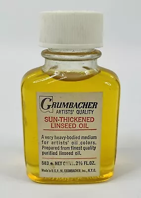 $25 • Buy Vintage Grumbacher Artists’ Quality Sun-Thickened Linseed Oil (Nearly 100% Full)