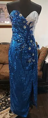 Vintage Alyce Designs **NEEDS REPAIRS** Blue White&Silver Sequined Formal Dress • $57
