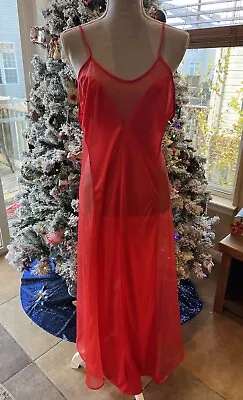 Vtg Nightgown Jc Penney Sheer Red Long Sweep L Silky • $19.99