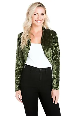 Fashion Secrets Women's Olive Green Open Velvet Bolero Shrug Cardigan Jacket • $24.99