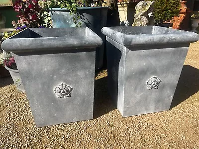 Pair Of Galvanised Tapered Planters 40 Cm Sq  50 Cm Tall. - Zinc Pots & Planters • £200