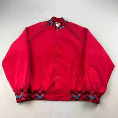 Vintage Southwestern Navajo Jacket Mens Large Red Bomber Indian Made In USA 90s • $17.99