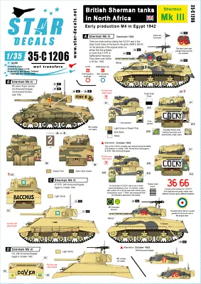 Star Decals 35-C1206 Sherman Mk III. British Sherman Tanks In Nort SCALE 1/35 • £9.69