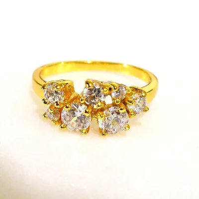 Women Ring Size 6 L 24K Gold Plated Clear Cubic Zirconia Engagement UK Seller • £14.38