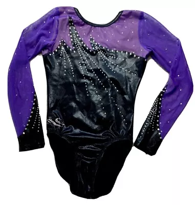 $49.99 • Buy Dreamlight Size 10-12 Girls Competition Gymnastics Leotard Purple Black CRYSTALS