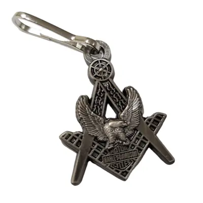 Masonic Eagle Harley HOG Biker Antique Nickel Plated Zipper Pull Clip • $13.99