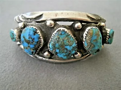 Old Chunky Native American Heavy Sterling Morenci Turquoise Bracelet Sm 5-13/16  • $479