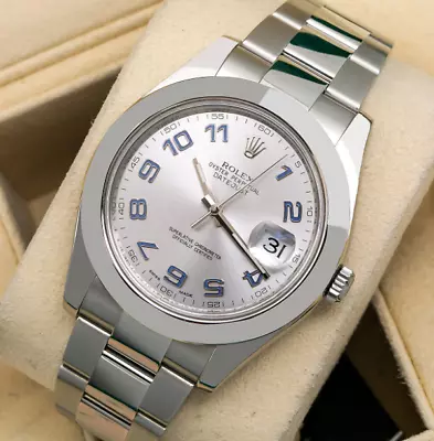 Rolex Datejust Ii 116300 41mm Grey Dial Blue Numbers Steel Oyster Band Box/card • $11150