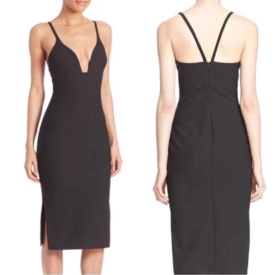 $65 • Buy CINQ À SEPT Sz 00 Ara Deep V Neck Mini Dress Cinq Black Elegant Dress