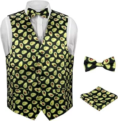 Concitor Men's Dress Vest AVOCADO Pattern Design Mens BOW Tie And Hanky Set - XL • $27.95