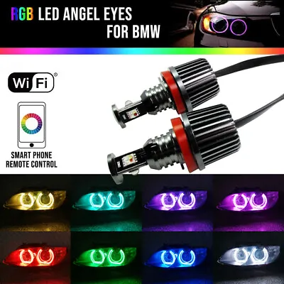 H8 RGB Angel Eyes Halo Ring Light LED Canbus WIFI For BMW E90 E92 335i 328i M3 • $87.99