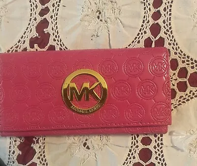 Michael Kors Hot Pink With Logo Stamped Leather And Gold MK Emblem • $25
