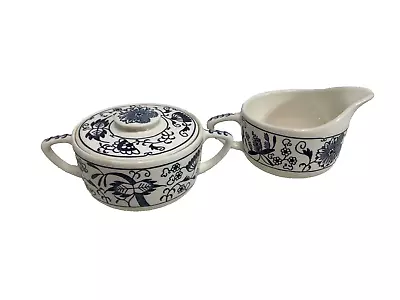 Vintage Royal China  Doorn  Blue Onion Ironstone Creamer & Lidded Sugar Bowl Set • $12