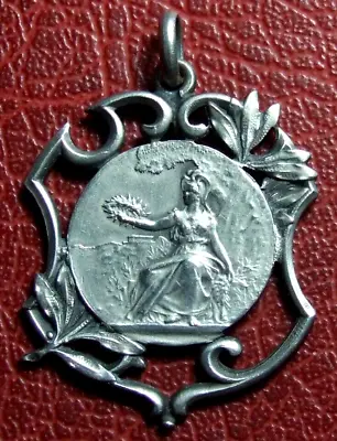 Vintage Art Nouveau Victory Seated Laurel Crown Silver Medal • $29