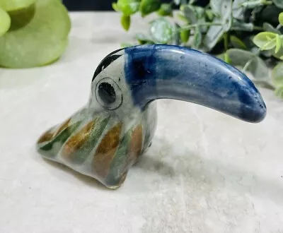 Vintage Tonala Mexican Pottery Hand Painted Blue Toucan Bird Figurine 4” • $19.99