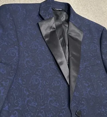 Jos A Bank Navy Blue Black Paisley Suit Coat Prom Jacket Blazer Tailored 42Short • $49.99