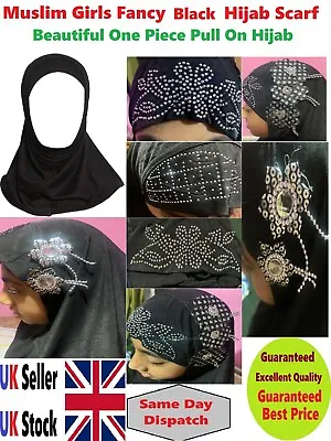 Muslim Girls Fancy Hijab/Scarf Black Colour 3 Designs Pearls BeadsFlowers  • £5.99