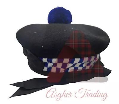 Highlander Military Piper DICED BALMORAL Bonnet Hat Scottish KILT CAP 100% Wool • $34.20