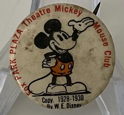 1928-1930 Mickey Mouse Club Pin Back Button Fox Park Plaza Theatre Antique RARE • $500