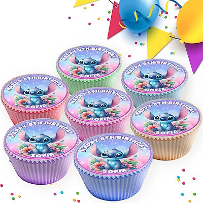Stitch Personalised Birthday Edible Cupcake Toppers Cake Decorations Pk8152 • £3.49