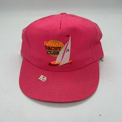Vintage 80s Hawaii Yacht Club USA Made SnapBack Hat Neon Pink Summer Vibe • $31.50