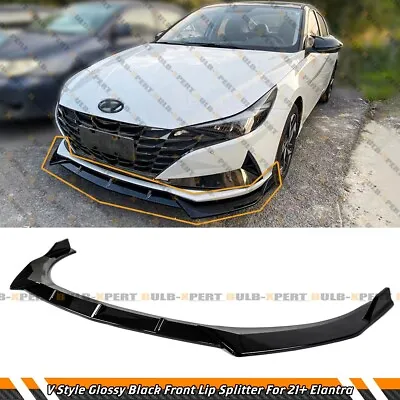 For 2021-23 Hyundai Elantra Sedan Gloss Black V Style Front Bumper Lip Splitter • $64.99