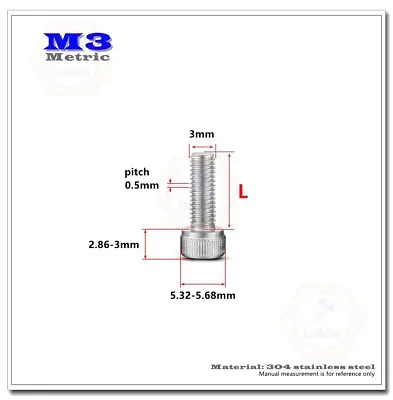 3mm / M3 X 0.5 - 304 Stainless Steel - Hex Socket CAP HEAD Screws - DIN912 A2/70 • $6.07