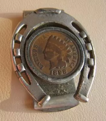 Vintage Metal Horseshoe Money Clip W/ 1898 Indian Head Penny • $14.99