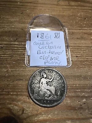 1861 Queen Victoria Bun Head Old English Penny • £8.99