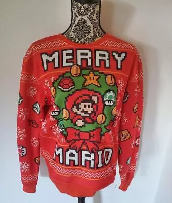 MERRY MARIO Christmas Sweater Men's Size L Nintendo ThinkGeek Red • $29.99