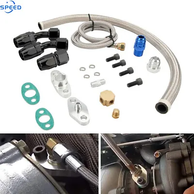 Universal Turbo Oil Line Feed Kit + Return Drain Flange T3 T4 T04E Oil Pan Plug • $31.98