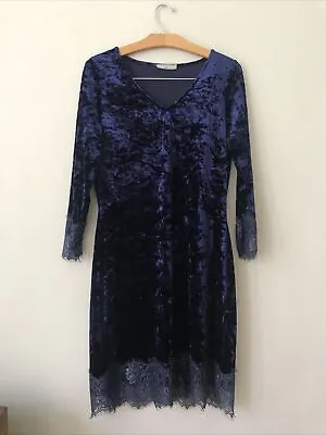 Fille A Suivre Blue Velvet And Lace Dress Size 12 • £20