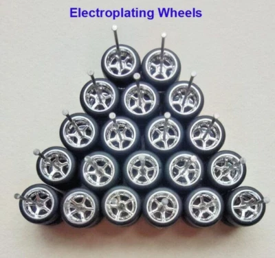 Hot Wheels 1/64 Chrome Advan 5-Spoke Rims & Real Rider Rubber Tires (10 Sets)