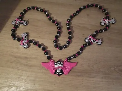Mardi Gras Krewe Du Ya Yas Live Laugh Love Motorcycle Pink Black Beaded Necklace • $12