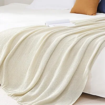 Knitted Blanket For Couch Sofa And Bed Chunky Cable Knit Blanket Throw 50 X60  • £39.01