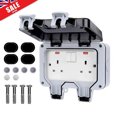 £14.89 • Buy IP66 Waterproof Outdoor 13A 2 Gang Storm Switched Twin Double Socket Outside Use