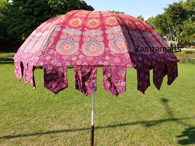 Indian Beautiful Mandala Cotton Handmade Umbrella Sun Shade Multi Pink Umbrella • $178.19