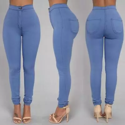 Womens Skinny Fit High Waist Stretchy Jeggings Ladies Zip Up Jeans Pants Legging • £14.50