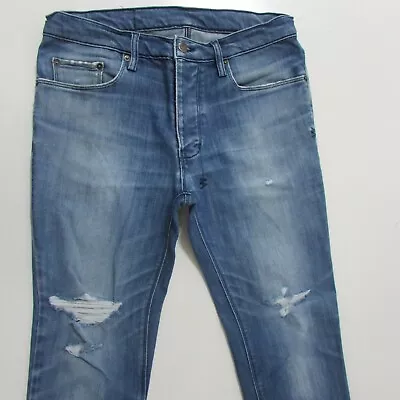 Ksubi Jeans Mens Size W34 L33 Skinny Ripped Blue Denim Button Fly Stretch • $49.95